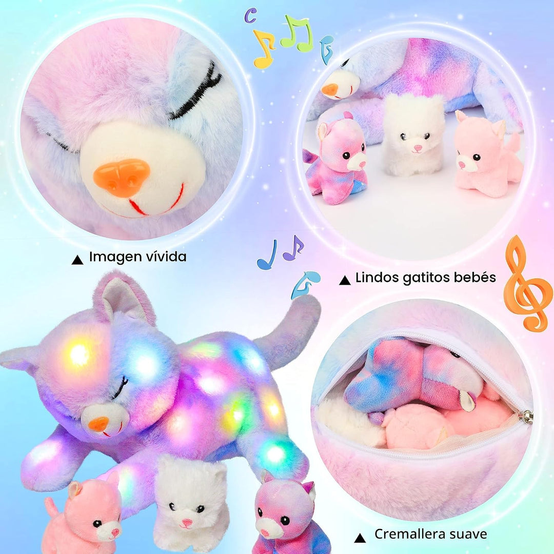Hopearl Gato de peluche LED musical con luces, juguete de peluche c...