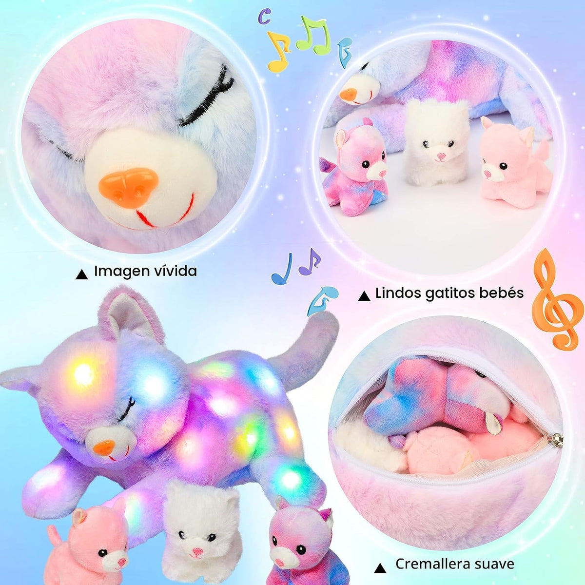 Hopearl Gato de peluche LED musical con luces, juguete de peluche