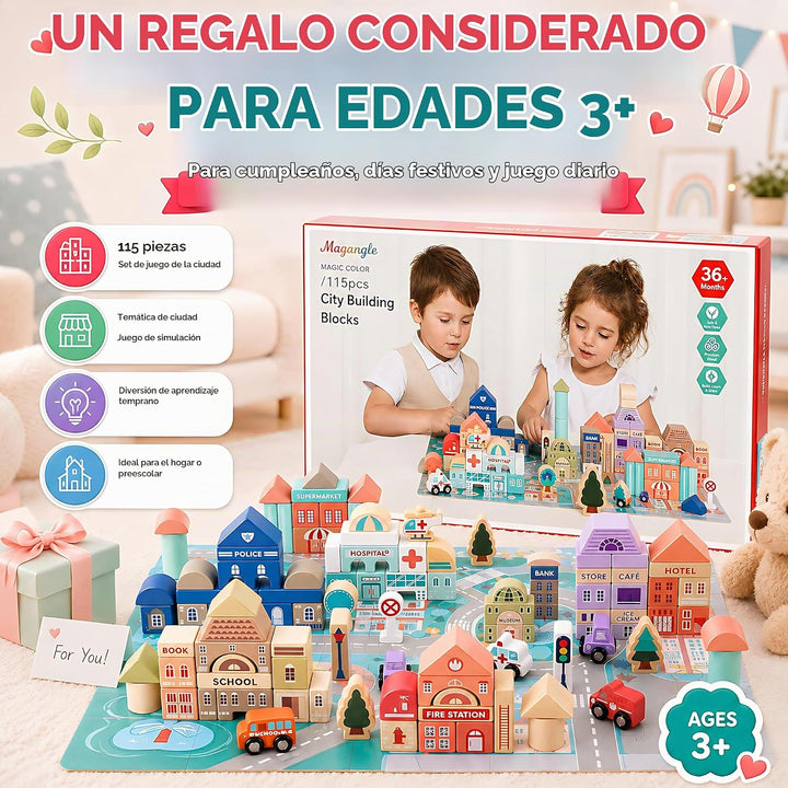 Juego de bloques de construcción de madera, apilador de construcció...