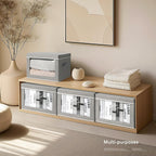 Contenedores de almacenamiento con tapas, contenedores de almacenamiento de tela con ventana, cestas plegables para estantes, paquete de 4, cajas decorativas para el hogar para ropa, armario