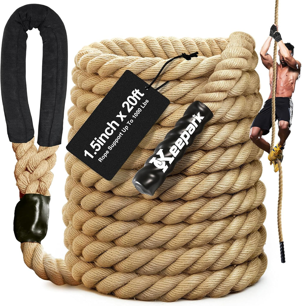 Cuerda de escalar para gimnasio - Cuerdas de ejercicio de 1.5 pulgadas de diámetro en longitudes de 10FT, 15FT, 20FT, 25FT, 30FT, 35FT, 40FT, 50FT para fitness y entrenamiento de fuerza, cuerda de escalada para adultos en casa, interior o exterior