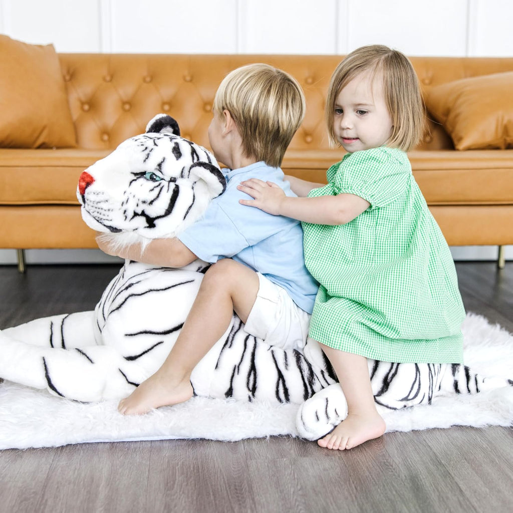 Tigre de peluche Melissa & Doug gigante (más de 5 pies de largo), tigre siberiano blanco, realista