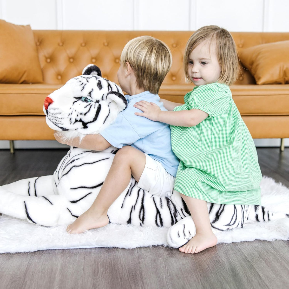 Tigre de peluche Melissa & Doug gigante (más de 5 pies de largo), tigre siberiano blanco, realista