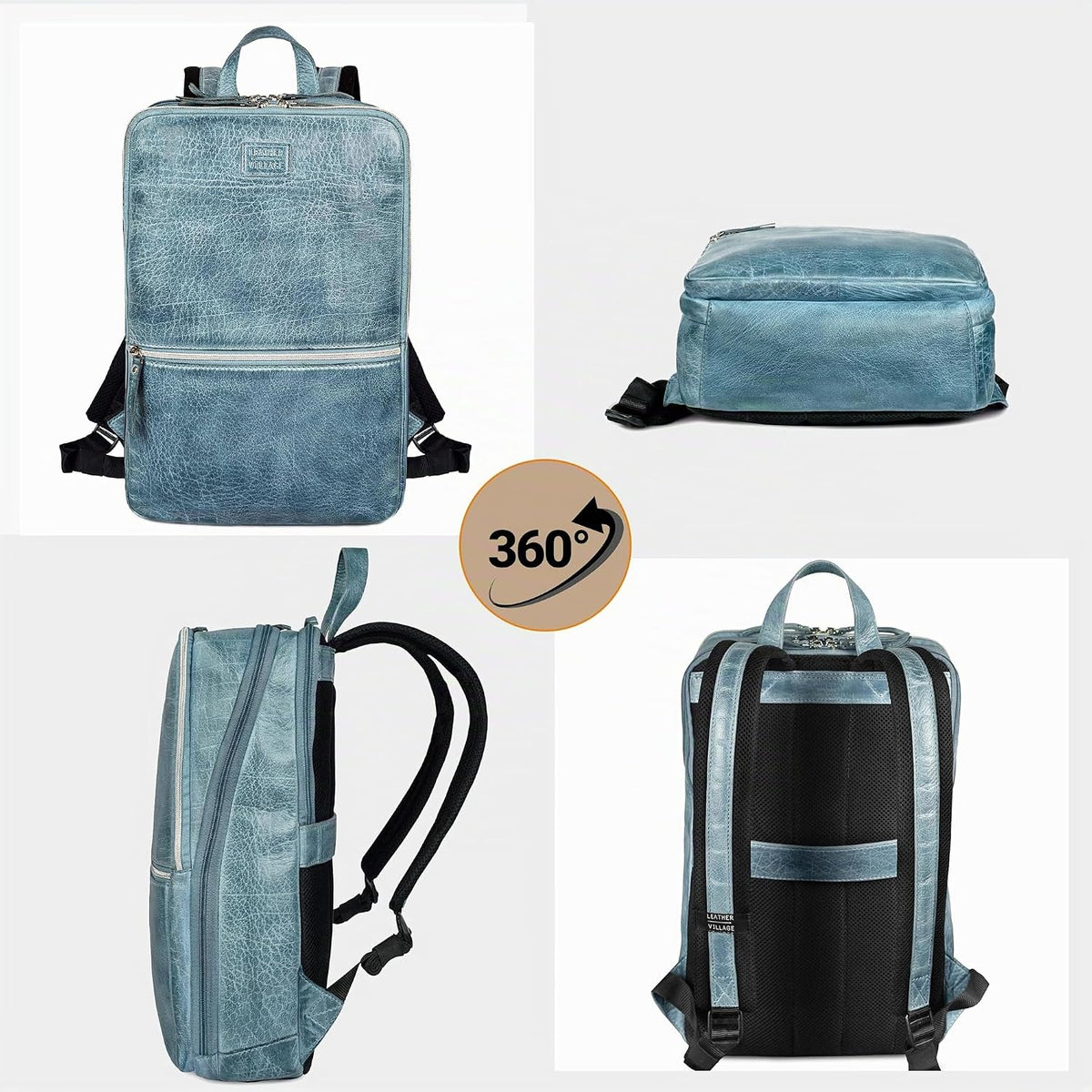LEATHER VILLAGE Mochila de cuero para computadora portátil para hombres con correa de carretilla 16L Slim