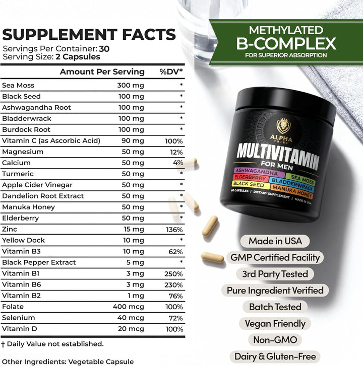 Alpha Tribe Multivitamínico para hombres con musgo marino, aceite d...