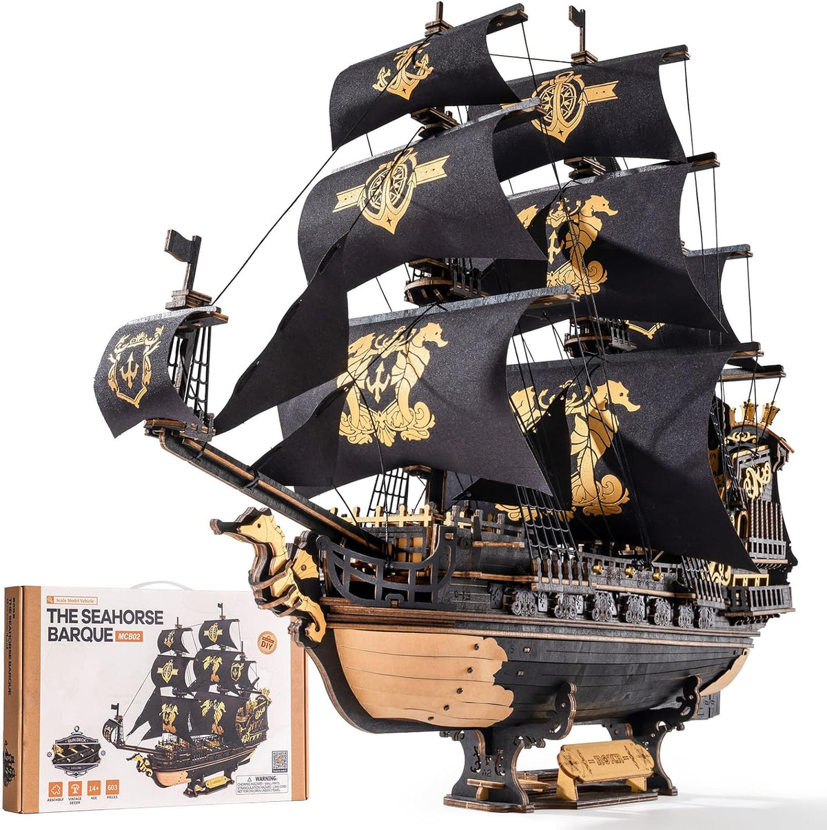 ROKR - Rompecabezas de madera 3D, kit de modelo de barca de caballito de mar, regalo ideal para adultos y adolescentes