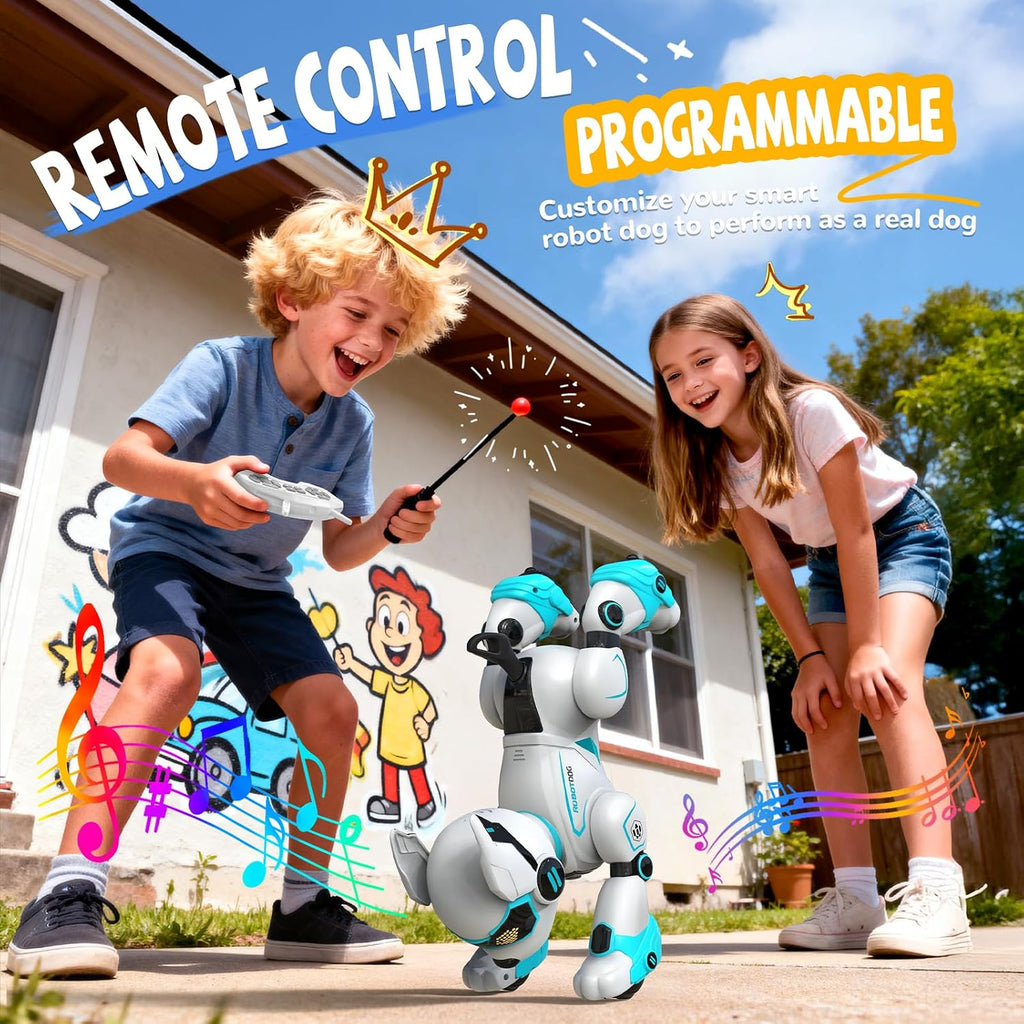 Juguetes de Perro Robot para Niños, Perro Robot de Control Remoto, Control de Voz y Tacto, Juguete Interactivo Programable de Cachorro Robótico, Canta, Baila, Mascota Robótica Recargable para