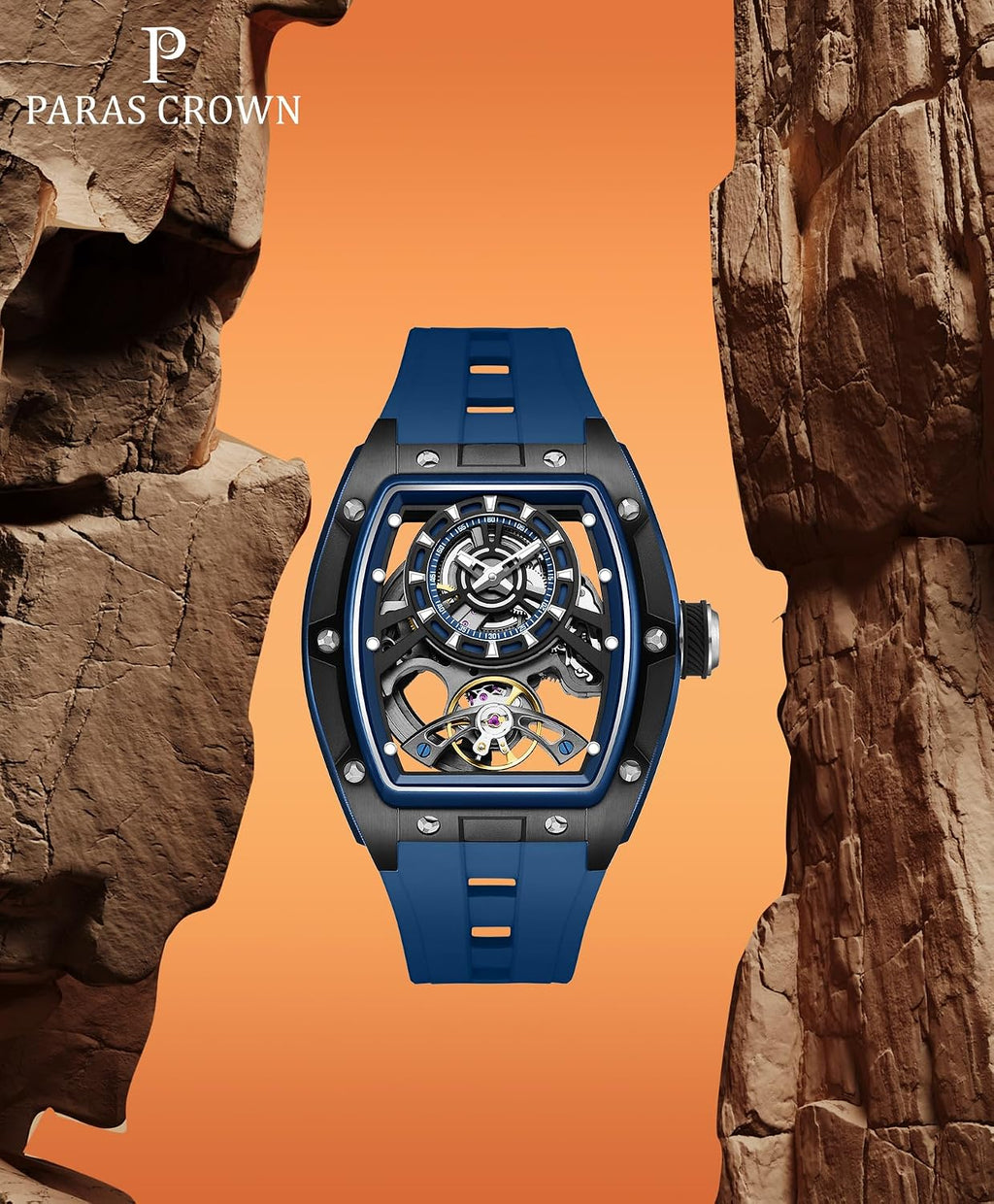 Paras Crown Relojes Automáticos para Hombre Caja de Acero Correa de Silicona Analógico 30M Resistente al Agua Reloj Mecánico Relojes de Moda para Hombre Relojes De Hombre