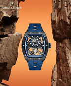 Paras Crown Relojes Automáticos para Hombre Caja de Acero Correa de Silicona Analógico 30M Resistente al Agua Reloj Mecánico Relojes de Moda para Hombre Relojes De Hombre