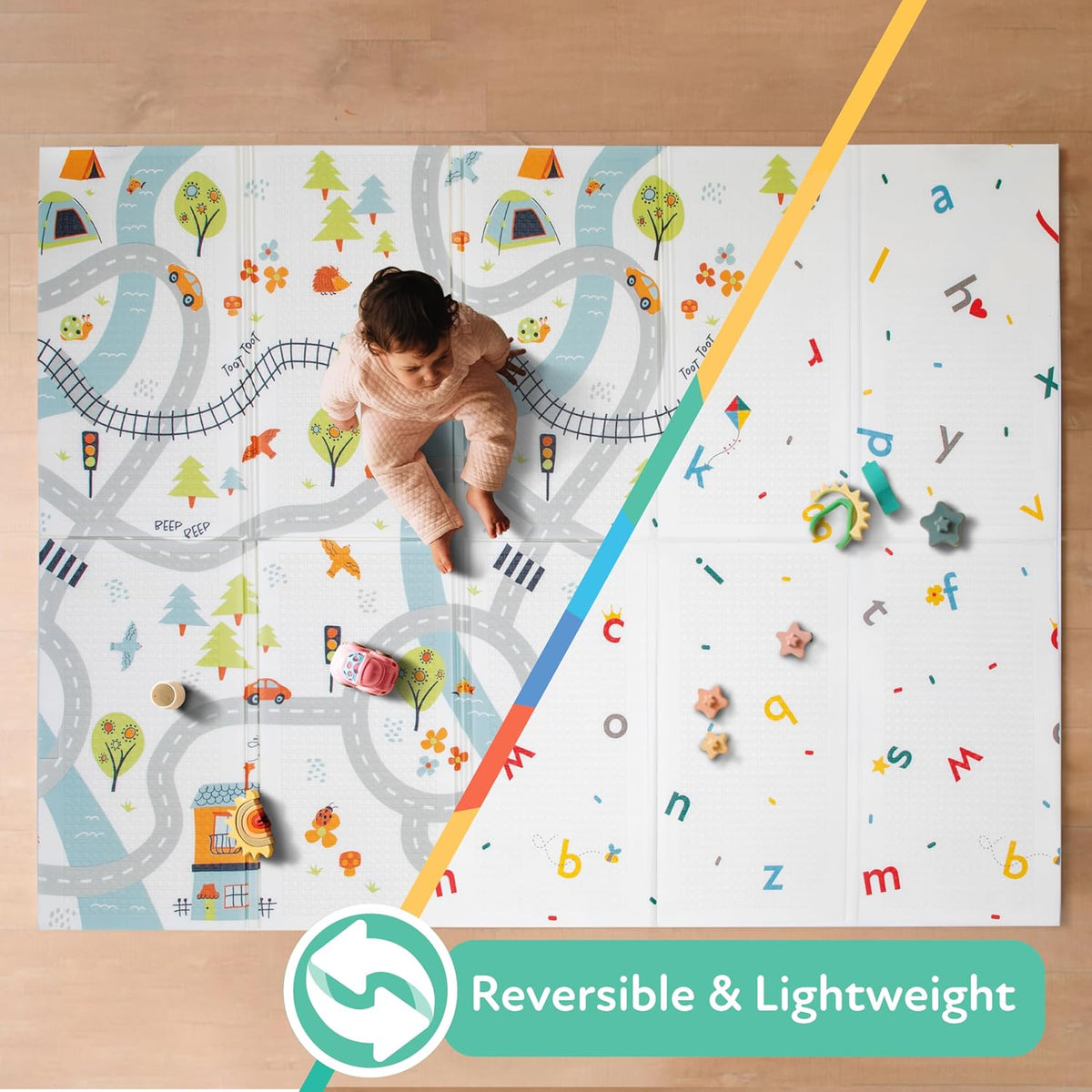 Nuby Alfombra de juego plegable reversible para bebé, 77 "x 58", XXL, 0M+