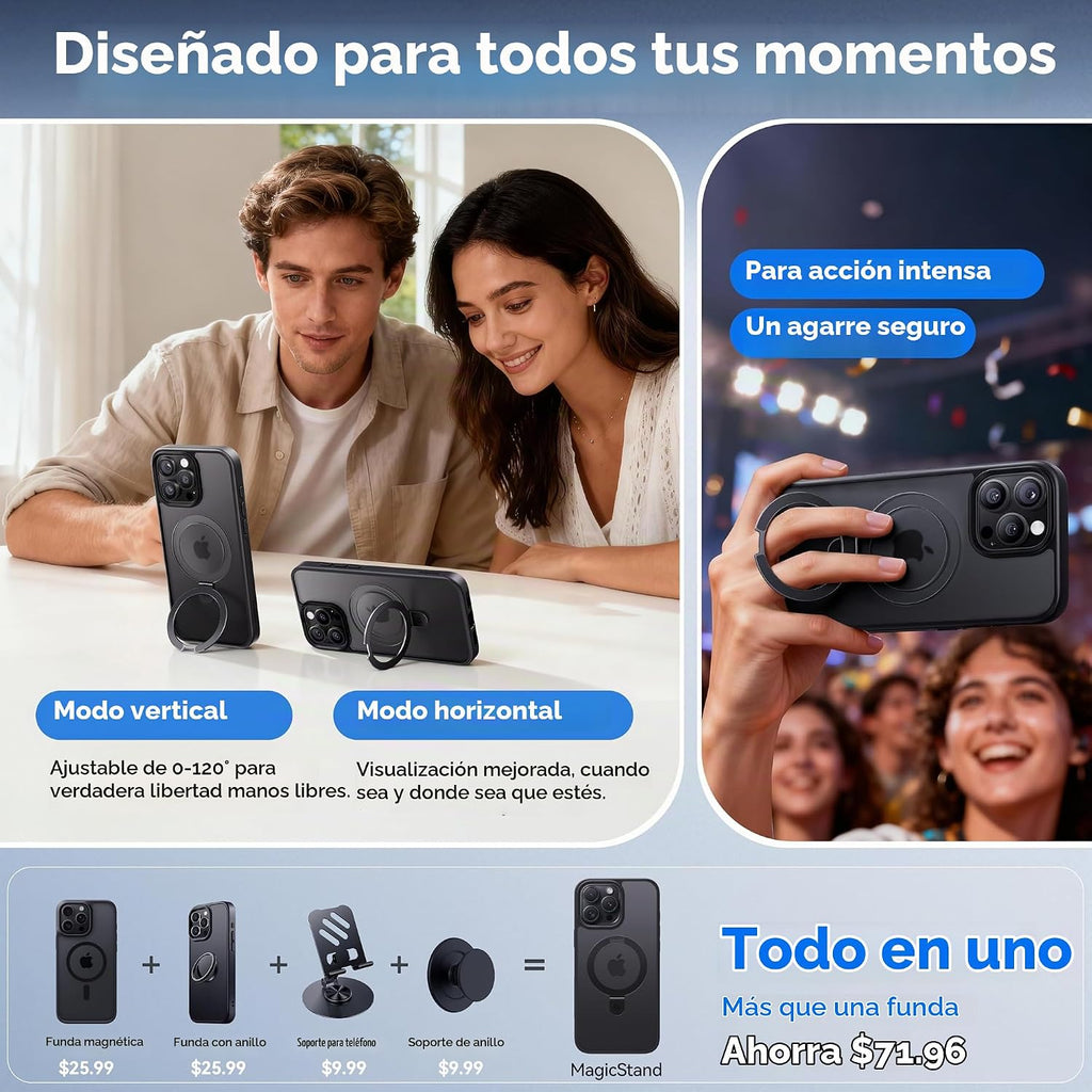 CASEKOO - Funda para iPhone 15 Pro Max con soporte magnético invisible, color negro