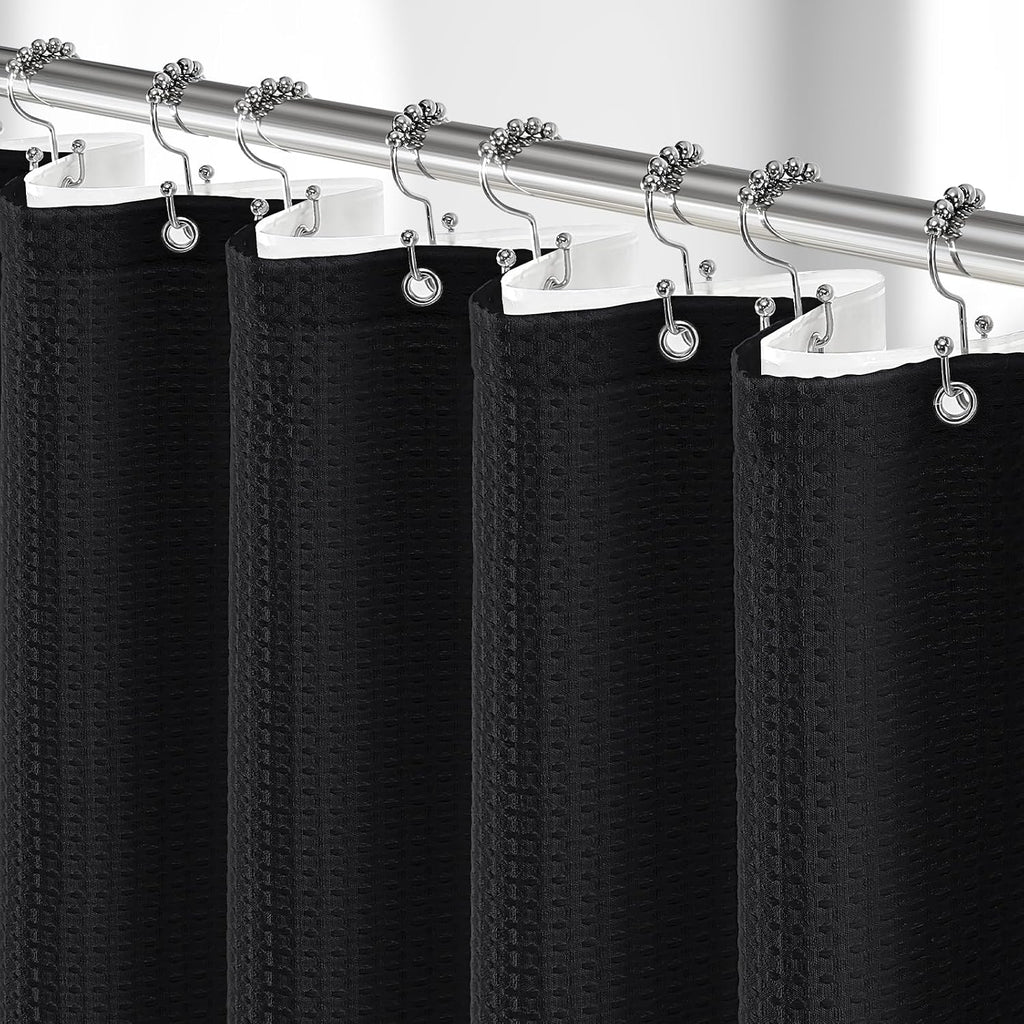 3 en 1 Waffle Shower Curtain Set con PEVA Liner 72Wx72H negro