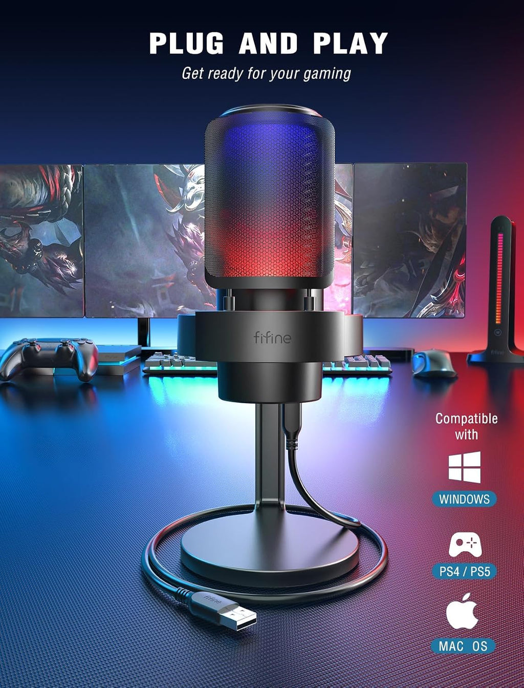 FIFINE AmpliGame A8 Micrófono de condensador USB para juegos con control