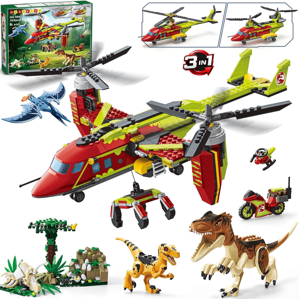 HOGOKIDS Juego de juguetes de construcción de aviones 3 en 1 con dinosaurio