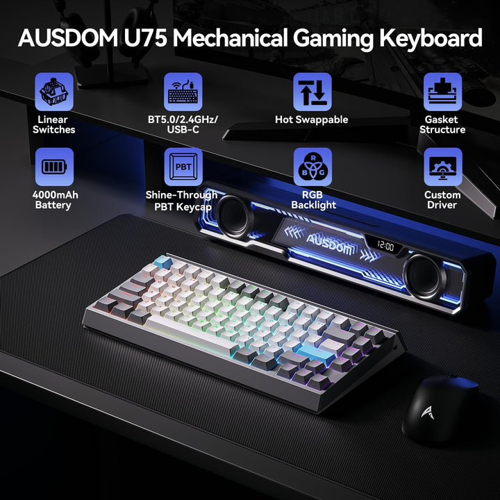 Teclado mecánico inalámbrico AUSDOM U75, teclado para juegos 75% cr...