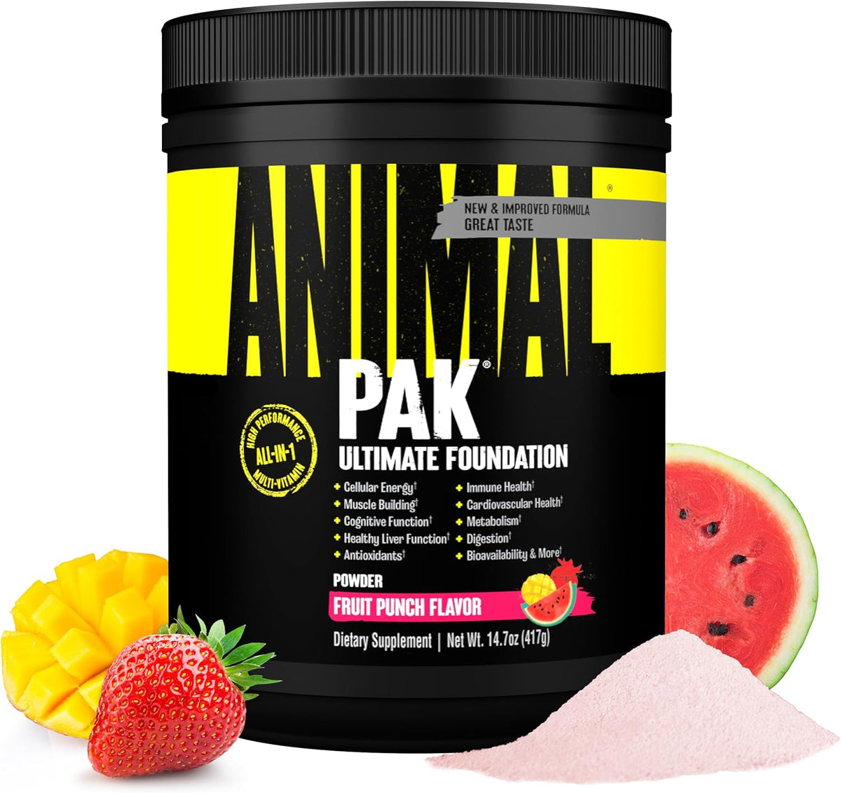 Animal Pak Multivitamin Powder All-in-1 Supplement, 30 porciones, Ponche de frutas