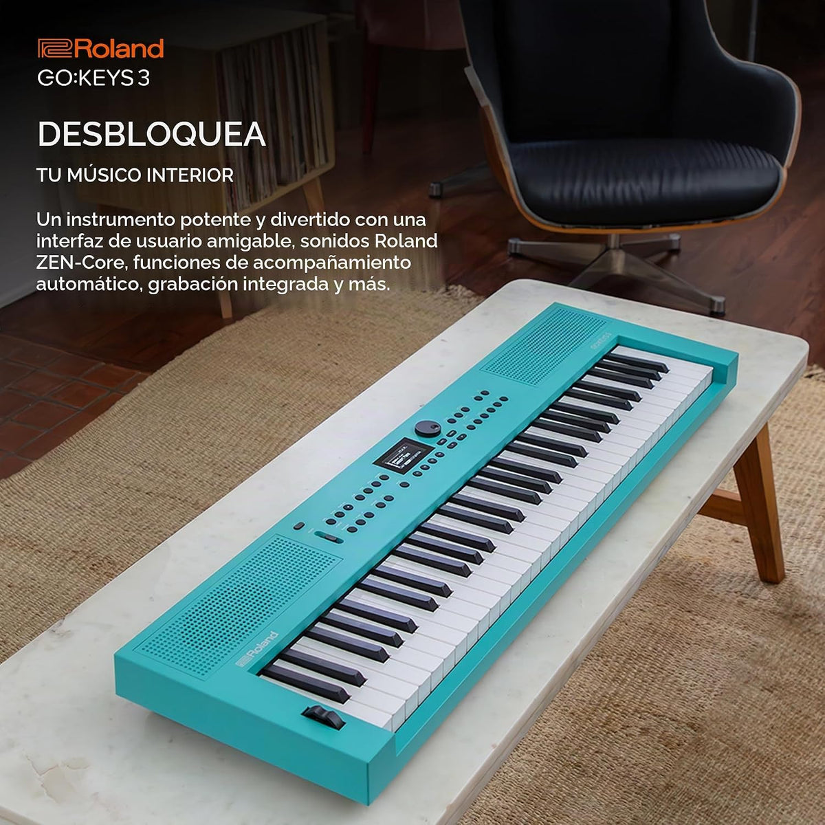 Roland GO:KEYS 3 Teclado de creación de música | Teclado de 61 notas | Altavoces estéreo integrados | Soporte Bluetooth de audio/MIDI para transmisión de música - Turquesa