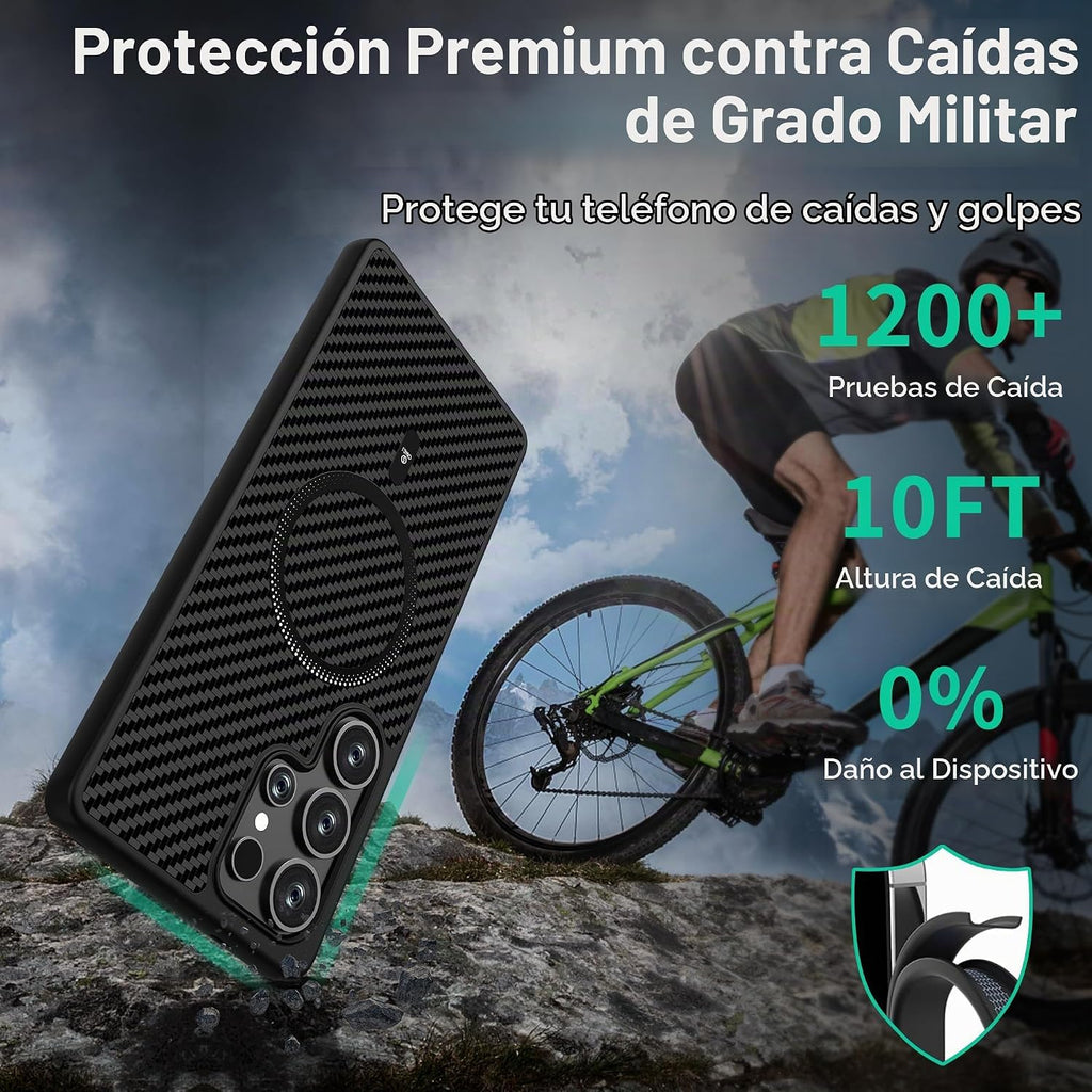 ONES Funda magnética para Galaxy S25 Ultra, [compatible con MagSafe] [protección contra caídas de grado militar] patrón de fibra de carbono, a prueba de golpes, carcasa rígida para Galaxy S25 Ultra