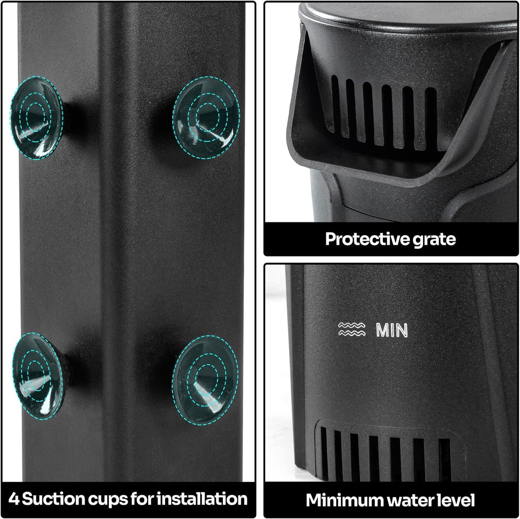 Filtro Interno Silencioso para Acuario, Filtro de Cascada de Bajo Nivel de 3 Etapas de Bio-Filtración de Potencia Pequeña con Rejilla Protectora para Filtración de Tanque de Peces, Tortugas y