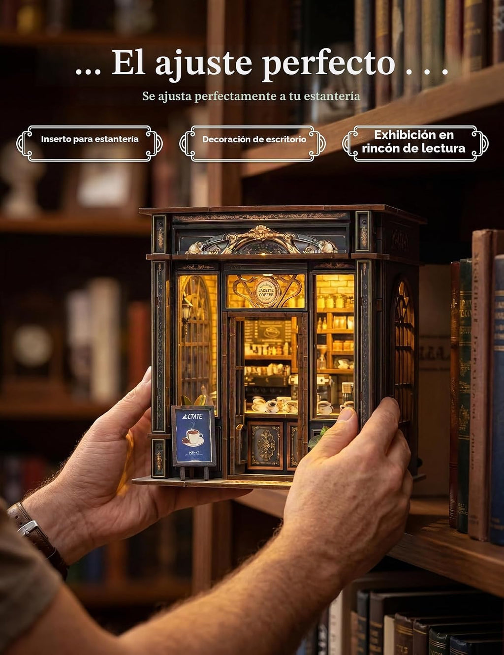 Kit de rincón de libros para cafetería con luz, inserto medieval