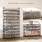VTRIN Zapatero de 10 niveles, organizador de zapatos alto de gran capacidad con dos ganchos, estante de zapatos de metal resistente para entrada, armario, dormitorio
