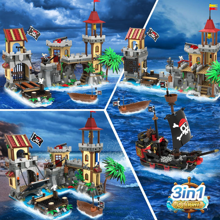 Juego de construcción de castillo pirata con luz 3 modos
