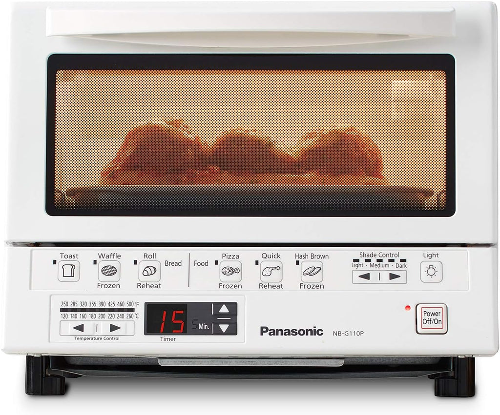 Panasonic FlashXpress - Horno tostador de mostrador, tamaño compacto de 4 rebanadas con calefacción infrarroja doble, 6 opciones de cocción automática y control preciso de temperatura, 1300W