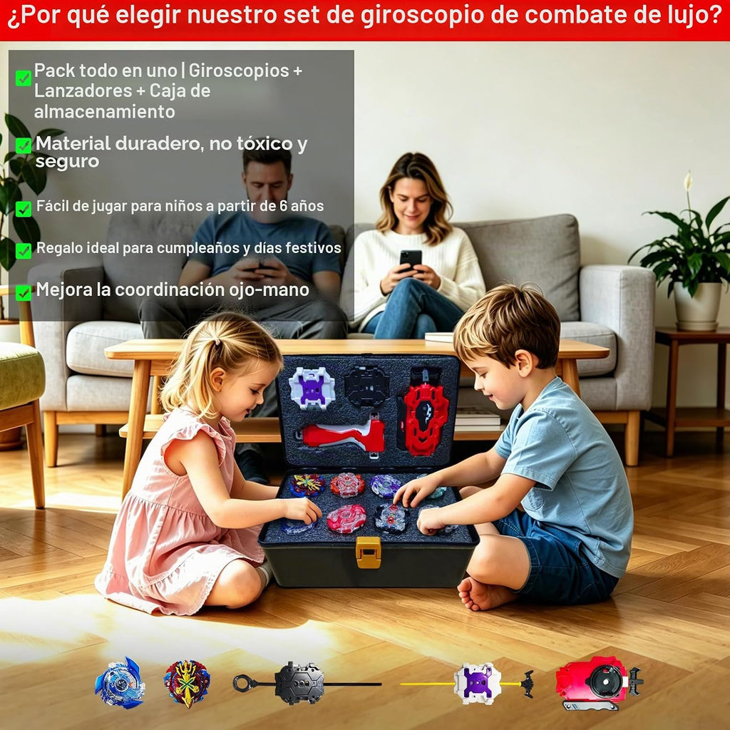 X Pro Battling Tops - Juego de 12 unidades mejoradas con 3 lanzadores