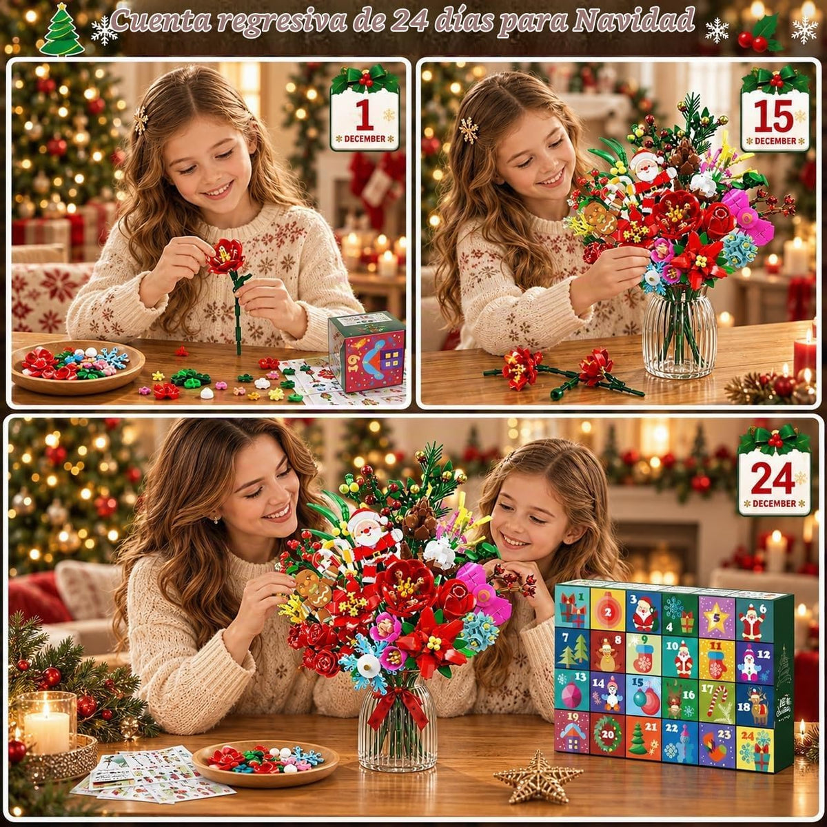 HOGOKIDS Calendario de Adviento 2026, juego de construcción de ramo de