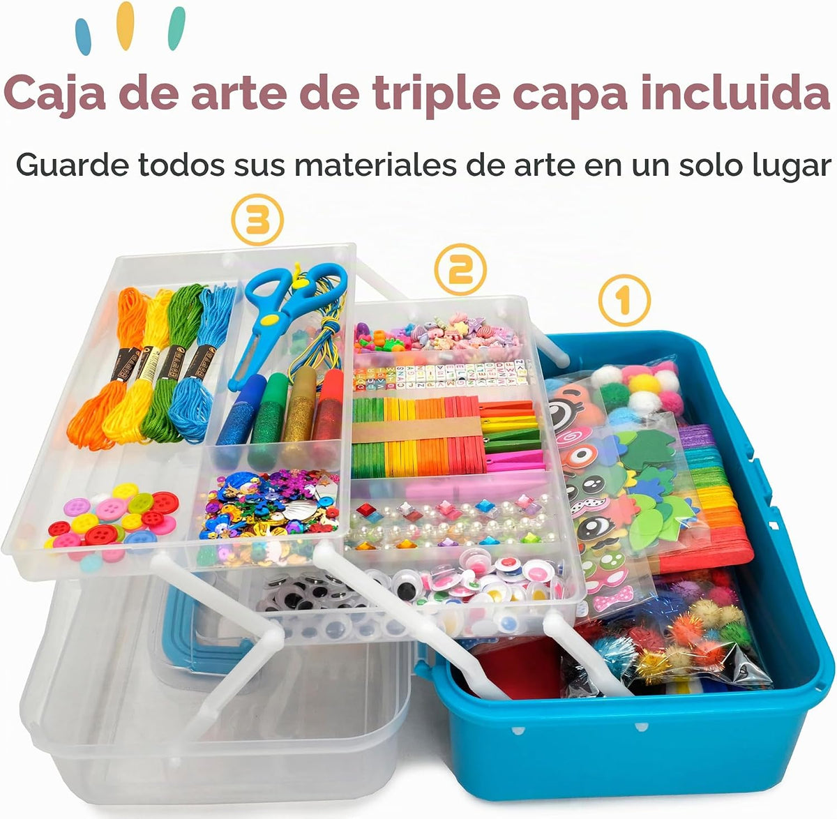 Olly Kids Biblioteca de kits de manualidades en una caja organizadora de plástico para manualidades, suministros de arte y manualidades para niños de 4, 5, 6, 7, 8, 9, 10, 11 y 12 años, niños y niñas