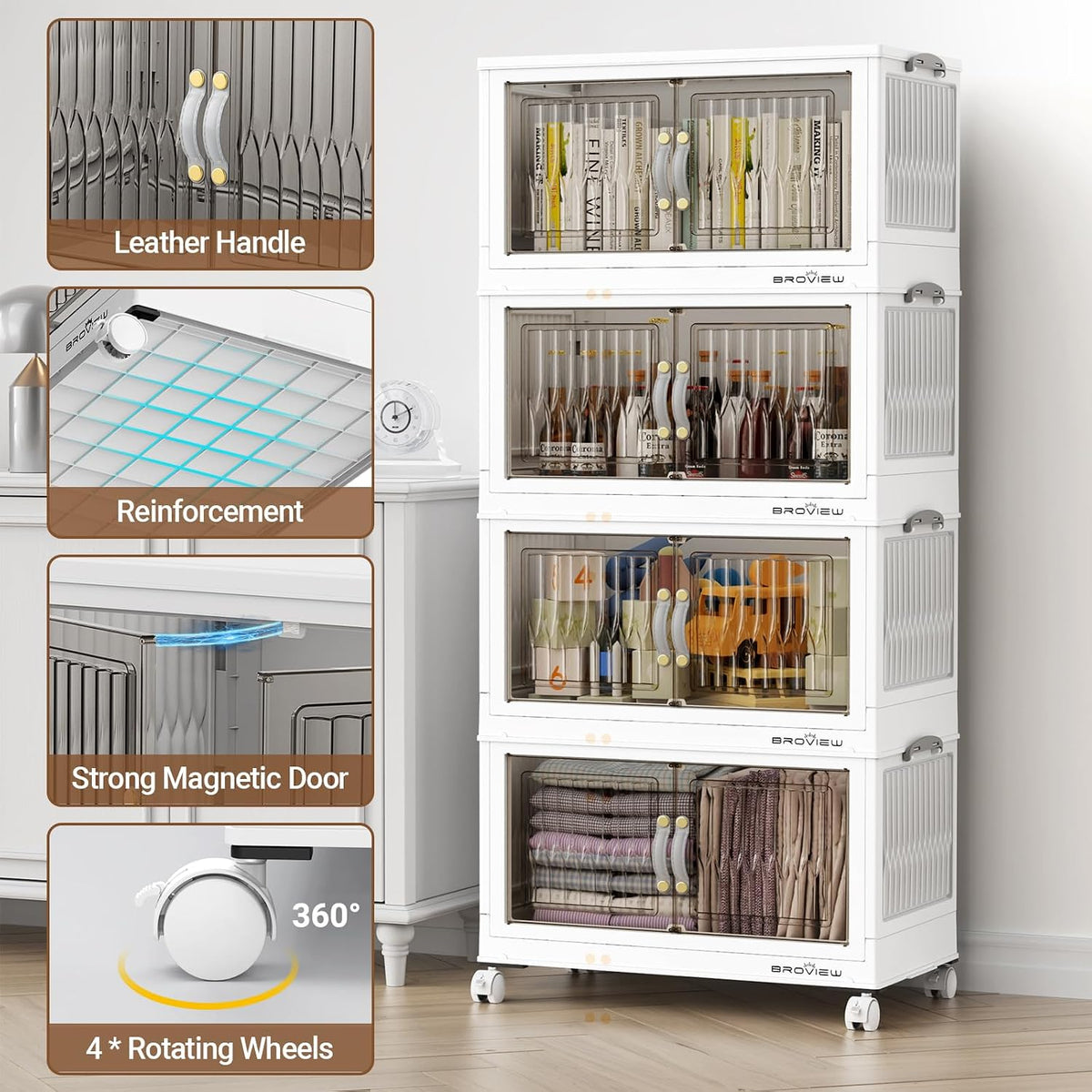 BROVIEW Contenedores de almacenamiento apilables de 180 cuartos con tapa