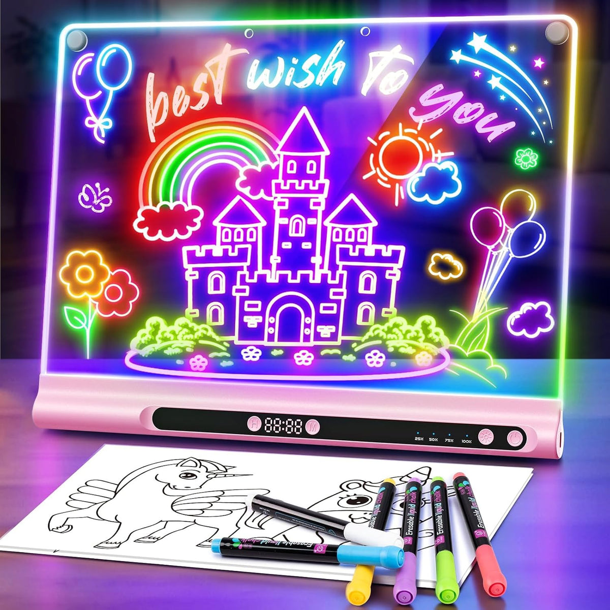Geokay Tablero de dibujo LED recargable de 16 pulgadas, modos de luz de 9