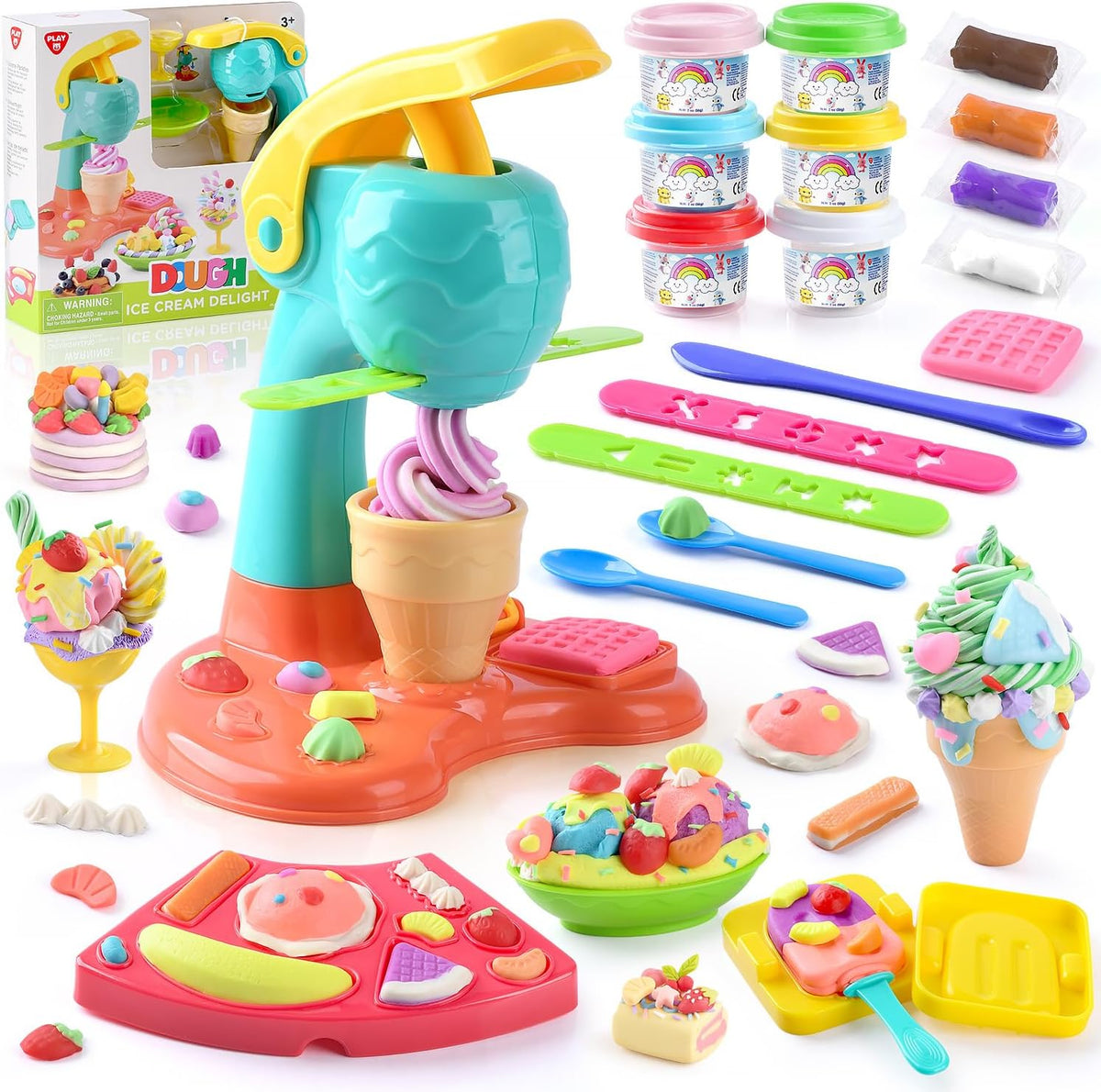 PLAY Juego de Masa de Arcilla con Máquina para Hacer Helados/Máquina para Hacer Fideos/Molde para Helado Banana Split Creaciones de Cocina Artes y Manualidades Juguetes de Comida de Juego Kit de
