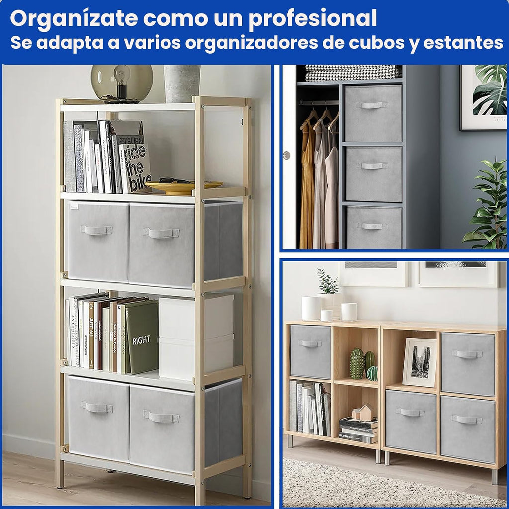 Cubos de almacenamiento, cubos de almacenamiento de 11 pulgadas para estantes (paquete de 10), contenedores de almacenamiento plegables de tela con asas dobles, cestas plegables para revistas, organizadores de armario y caja de almacenamiento (gris)