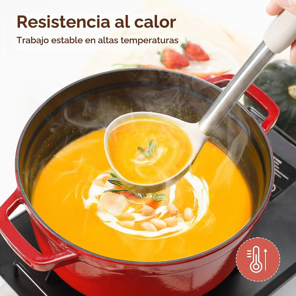 Juego de Utensilios de Cocina de Silicona, NCUE 35 Piezas Juego de Utensilios de Cocina con Soporte, con Mango de Acero Inoxidable Juego de Espátulas, Cucharas, Servidor de Pasta, Rallador de Queso