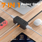 TESSAN - Cable de extensión de 5 pies, regleta de alimentación con protección contra sobretensiones 900J, color negro