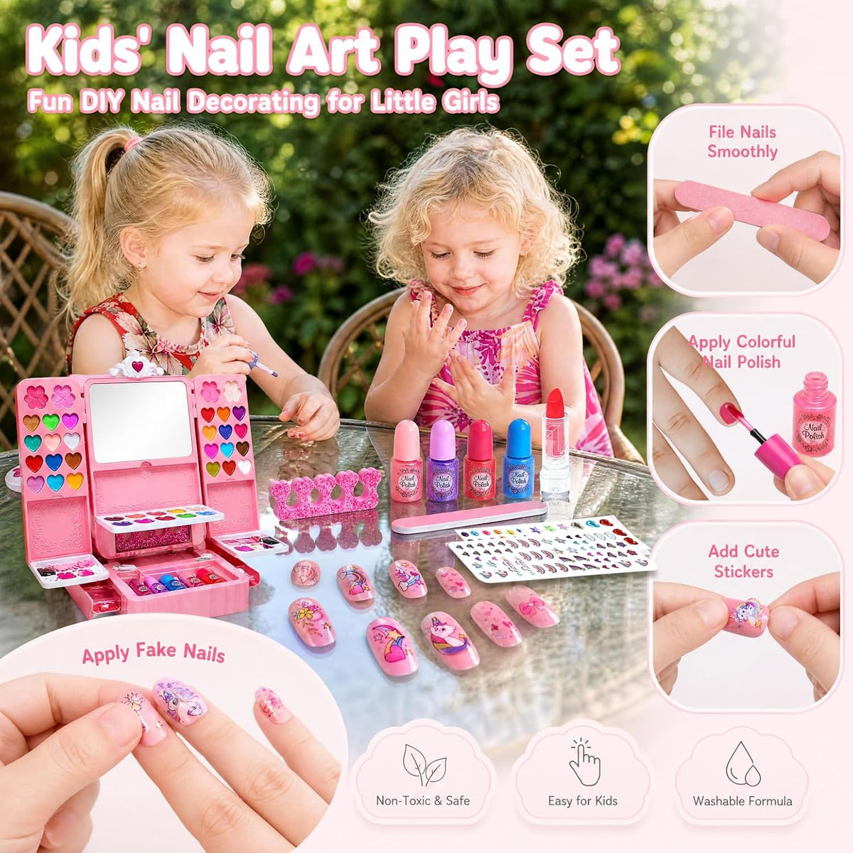 Kit de maquillaje infantil de 75 piezas para niñas, juego de maquillaje de
