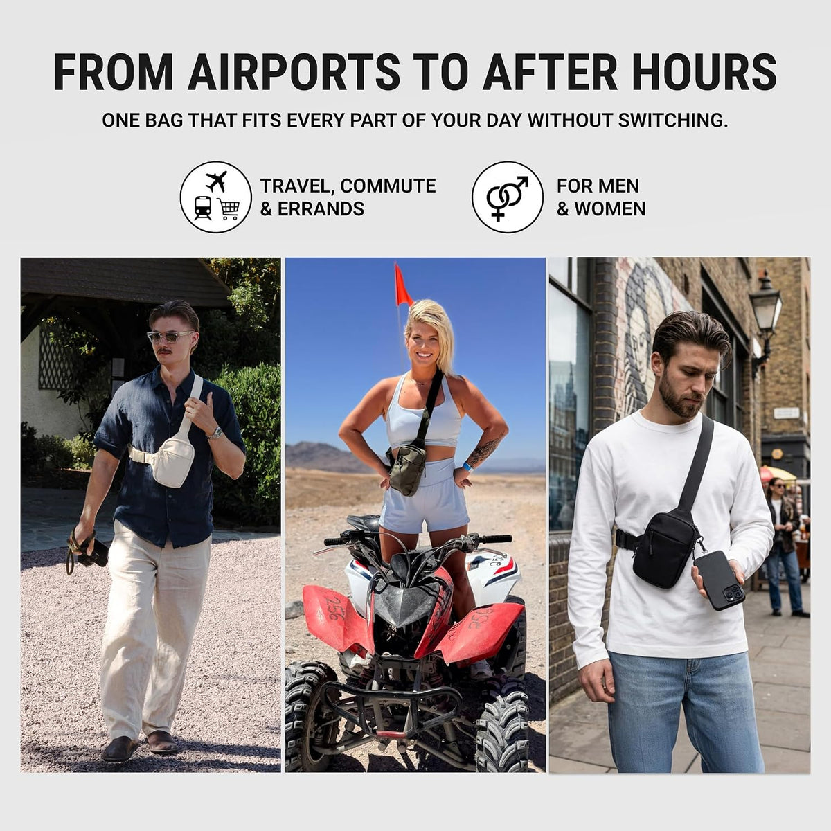 Bolso tipo bandolera de viaje para hombres y mujeres, bolso cruzado antirrobo con bloqueo RFID