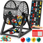 Juego de bingo de lujo grande de 12 pulgadas con jaula, tablero, bolas, 30