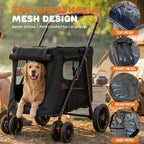 Cochecito para perros medianos y razas grandes, cochecito plegable para mascotas múltiples de hasta 80 libras, barras de soporte de acero al carbono dual, ruedas todo terreno, portavasos y bolsillo de