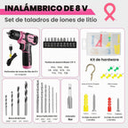 WORKPRO 8V Rosa Set de Taladro Inalámbrico para Mujeres con Juego de Brocas, 54Piezas