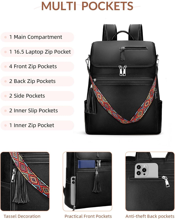 SYTRAH - Mochila de cuero para laptop para mujer, Bolso de laptop d...