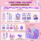 Kit de maquillaje para niñas – Kit de maquillaje para niñas, juego de cosméticos lavables reales con estuche de almacenamiento, juego de maquillaje para niños para regalo de Navidad y cumpleaños de 3, 4, 5, 6, 8, 10, 11, 12 años, morado