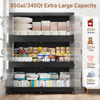 BROVIEW Contenedores de almacenamiento apilables extra grandes de 255 galones/1020 cuartos de galón con tapas y ruedas, paquete de 3, color negro