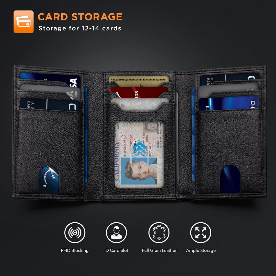 SERMAN BRANDS Billetera Tríptica para Hombres - Cuero Genuino con B...