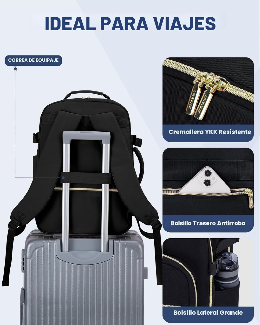 LOVEVOOK Mochila de viaje para mujeres y hombres, 40L, aprobada por...