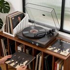 Seasonlife® Tocadiscos inalámbrico de entrada y salida, reproductor de vinilo de alta fidelidad con contrapeso ajustable y antideslizante, preamplificador de teléfono integrado, cartucho AT-3600L para