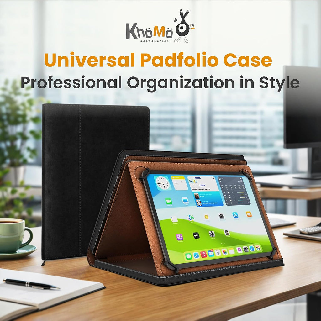 KHOMO Funda universal Padfolio – Organizador de tablet con soporte para bloc de notas – Compatible con iPad de 10ª/11ª generación, iPad Pro 11, iPad 7/8/9 (10.2 pulgadas, 10.9 pulgadas, 9.7 pulgadas)