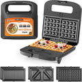 Sandwichera eléctrica 3 en 1 con placas antiadherentes extraíbles, 800 W, color negro