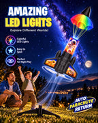 Lanzacohetes para niños, vuela hasta 200 pies, juguete de espuma EPP mejorada para exteriores con paracaídas de lanzamiento automático, luces LED, regalo para niños y niñas a partir de 6 años